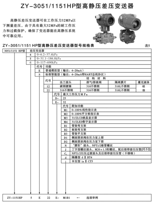 ZY-3051高静压差变送器